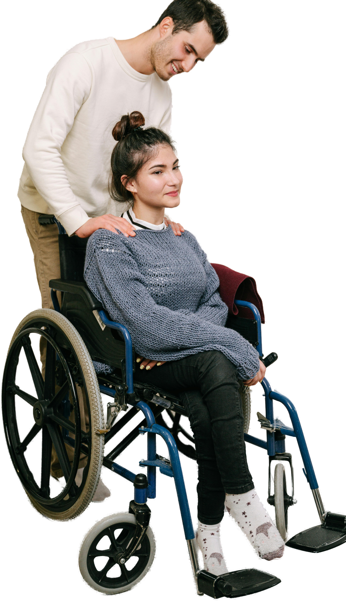 Support worker standing with a wheelchair participant